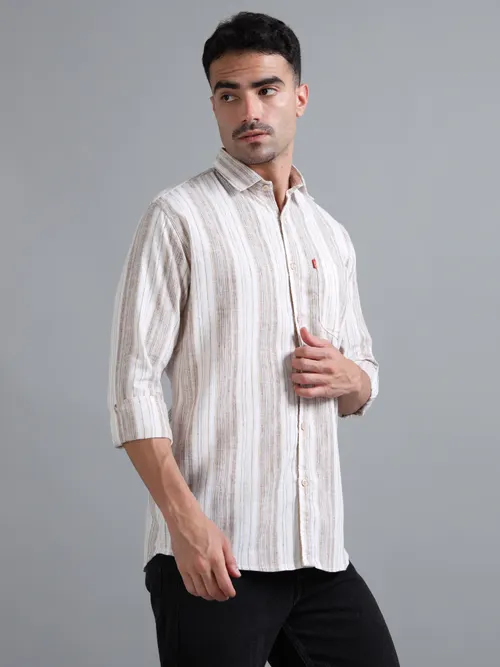 White & Brown Striped Shirt